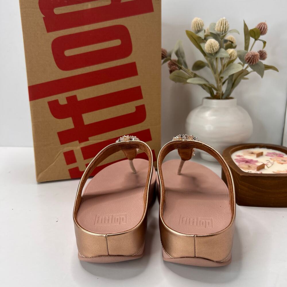 FitFlop Galaxy Crystal Embellished Toe-Thong Sandals Rose Gold Women 9/EU41 NWB - Picture 5 of 11
